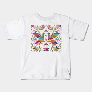 Mexican Otomí Birds. Colorful and floral composition by Akbaly Kids T-Shirt